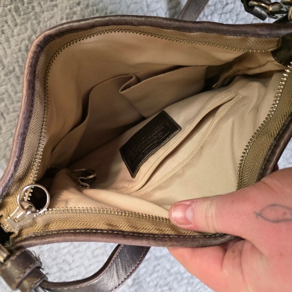 Coach Signature C Canvas Leather Trim Crossbody Shoulder Bag Brown Chain - Picture 5 of 12